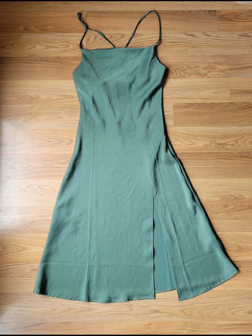 Altar'd State ✦NWT Crushed Satin Slit Midi Dress in Sage Green Size XS